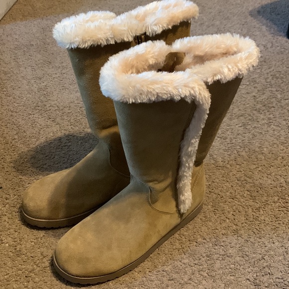 Genuine suede Fox fur lining size 10 furry brown boots - Picture 6 of 6